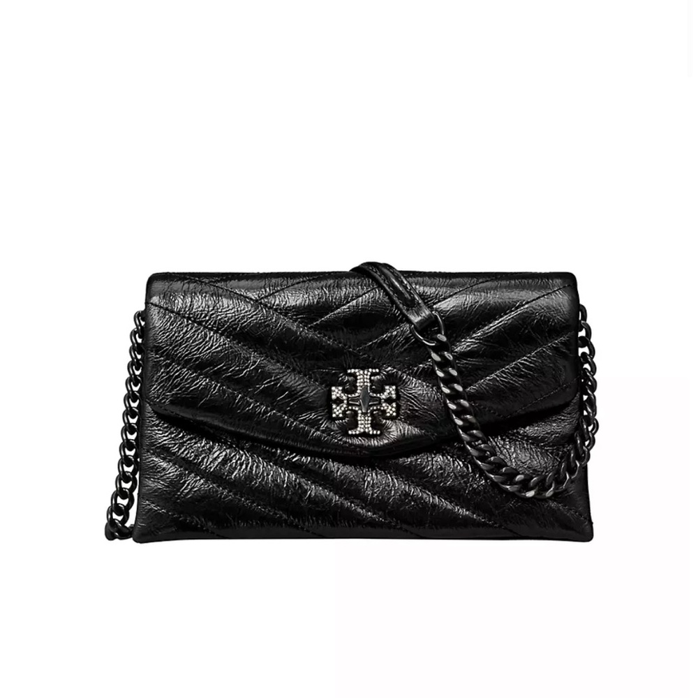 NWTs Tory Burch Kira Chevron Metallic Pave Logo Chain Wallet